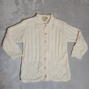 Vintage Cream Chenille Women's Oversized Cardigan Sweater M Grandma